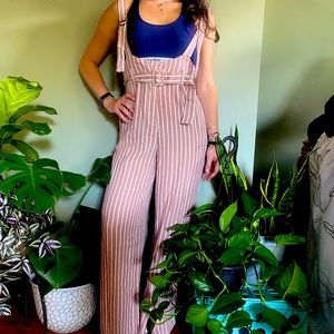 Pink and white pinstripe jumpsuit